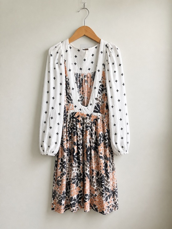 Free People Dresses & Skirts - Free People Boho Mixed Print Mini Dress | Floral + Geo | Long Sleeve Babydoll